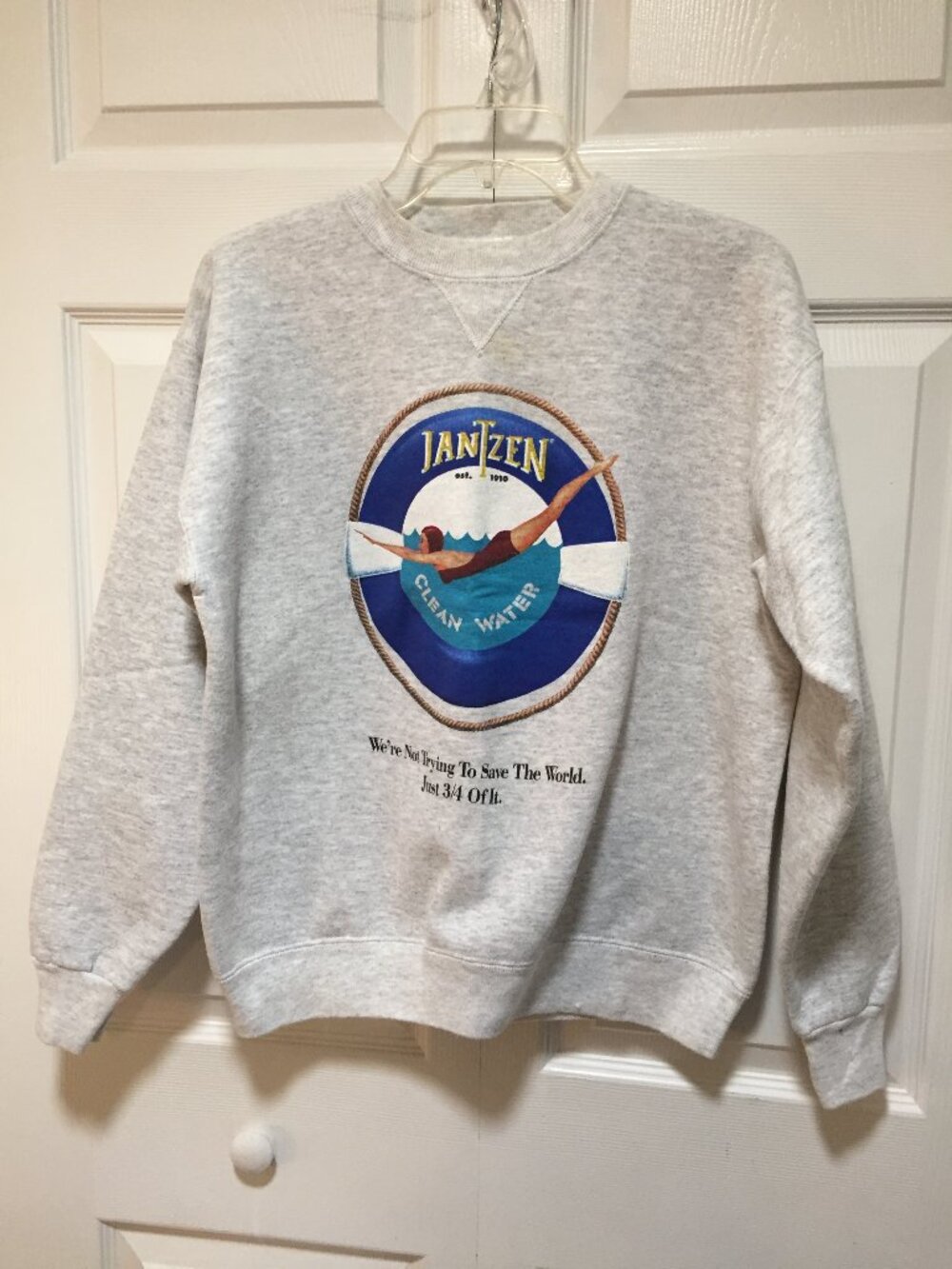 VTG Jantzen Gray Sweatshirt Employee Promo Diving Shirt Clean Water Womens SZ M